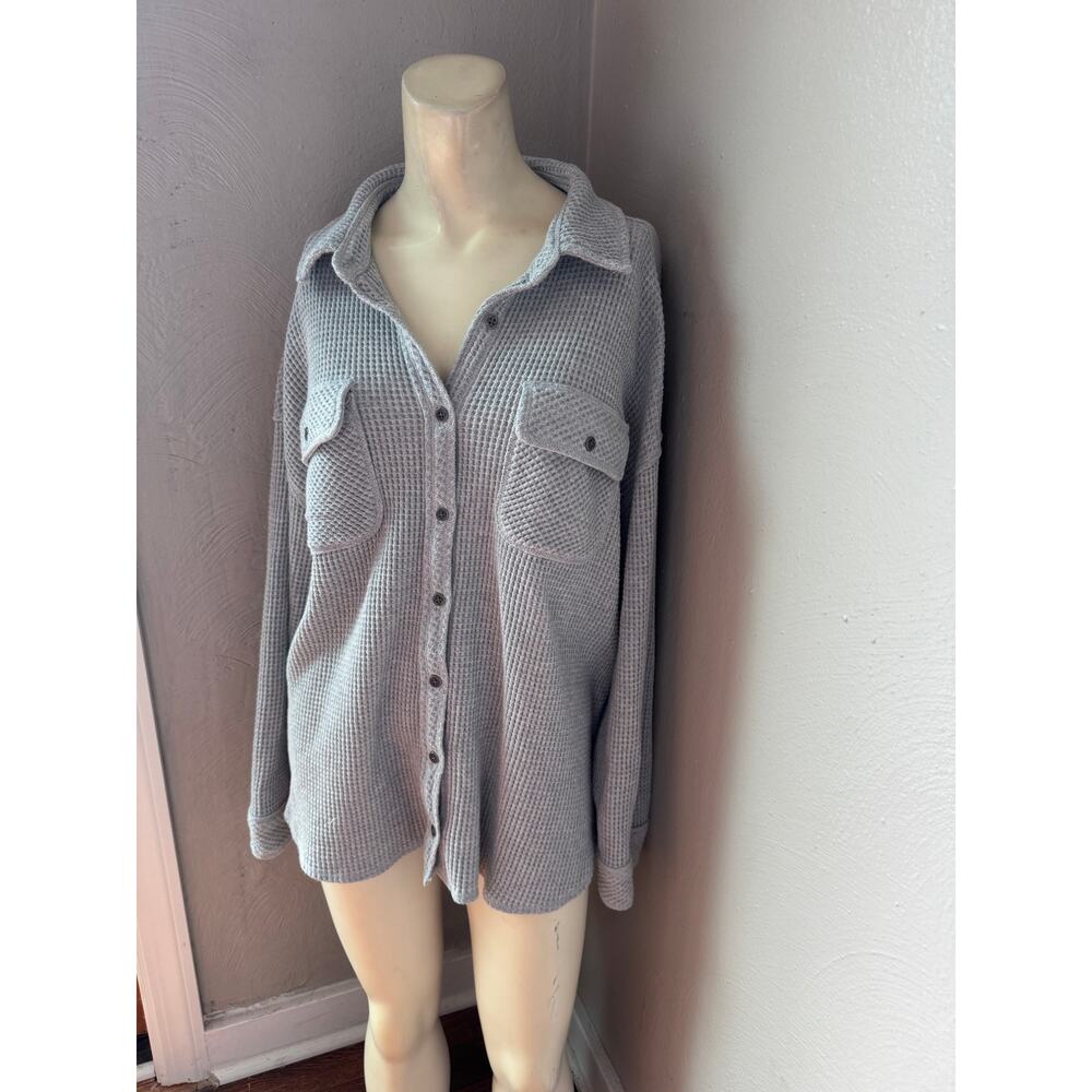 Aerie Lumberjane Waffle Shirt, oversized, button-down, gray, size med